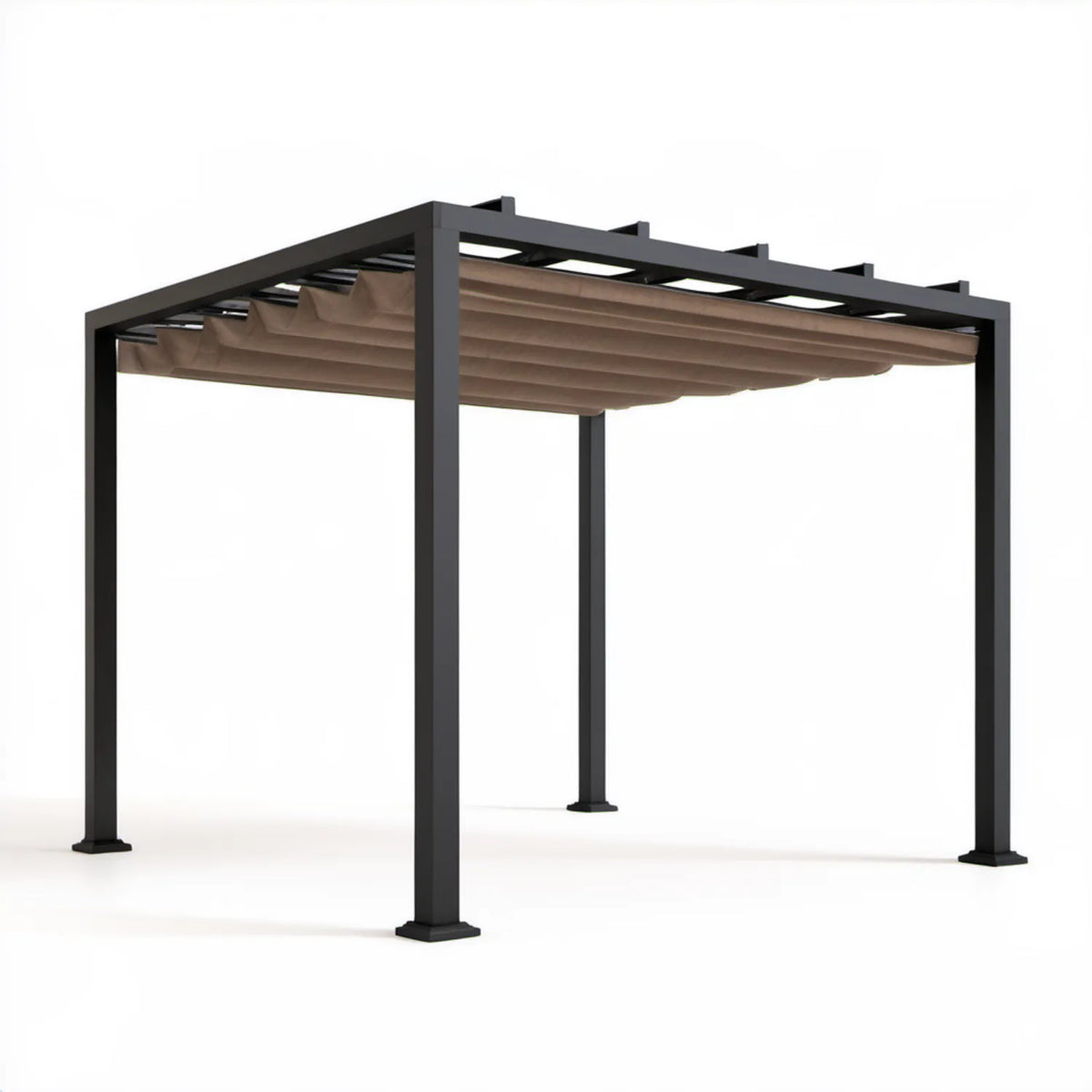 Pergola ogrodowa antracytowo-beżowoszara z rozsuwanym dachem 400 x 300 x 220 cm