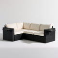 Narożna sofa ogrodowa 4-osobowa w kształcie L z technorattanu PE, czarno-kremowa, 210 x 210 x 85 cm