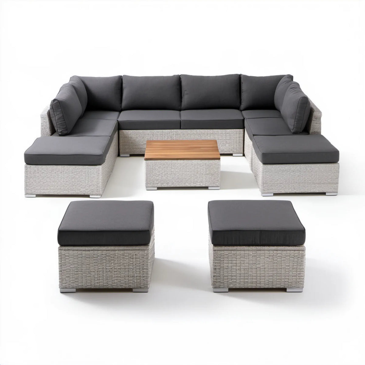 Modułowy zestaw wypoczynkowy ogrodowy w kształcie U 300 x 210 x 70 cm, jasnoszary/antracytowy/brązowy