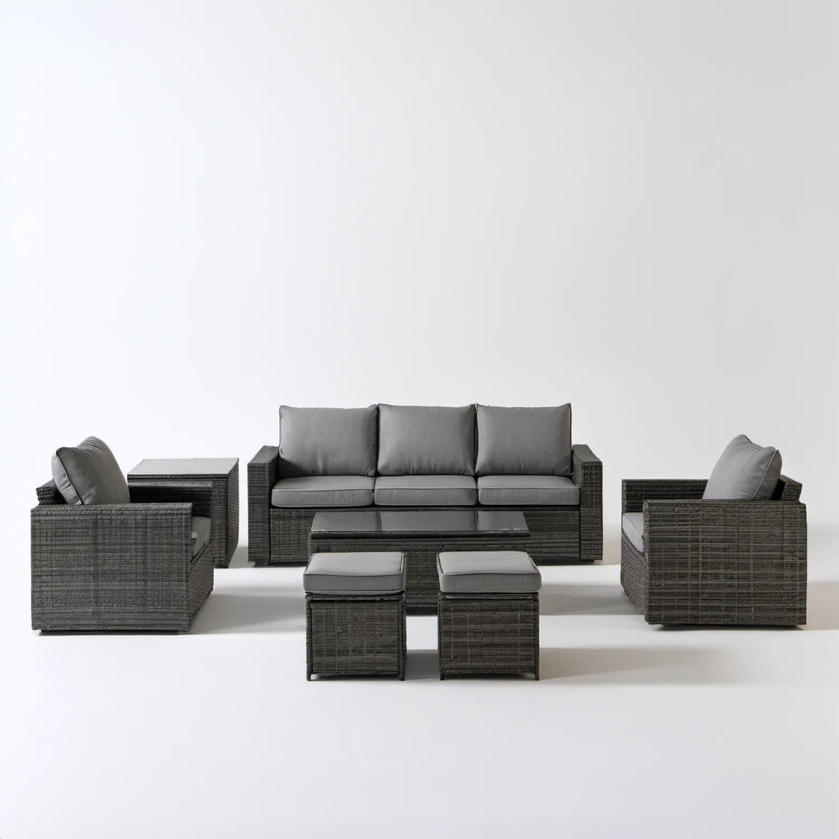 Grafitowo-szary zestaw wypoczynkowy z technorattanu PE ze stalową ramą, sofa 180 x 70 x 65 cm