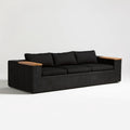 Trzyosobowa sofa ogrodowa z technorattanu PE i drewna akacjowego, czarno-brązowa, 210 x 85 x 75 cm