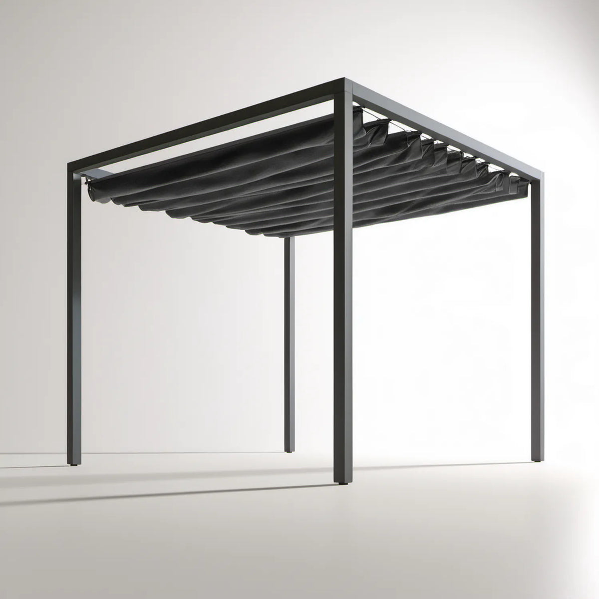Czarna pergola ogrodowa z rozsuwanym dachem 300 x 300 x 230 cm