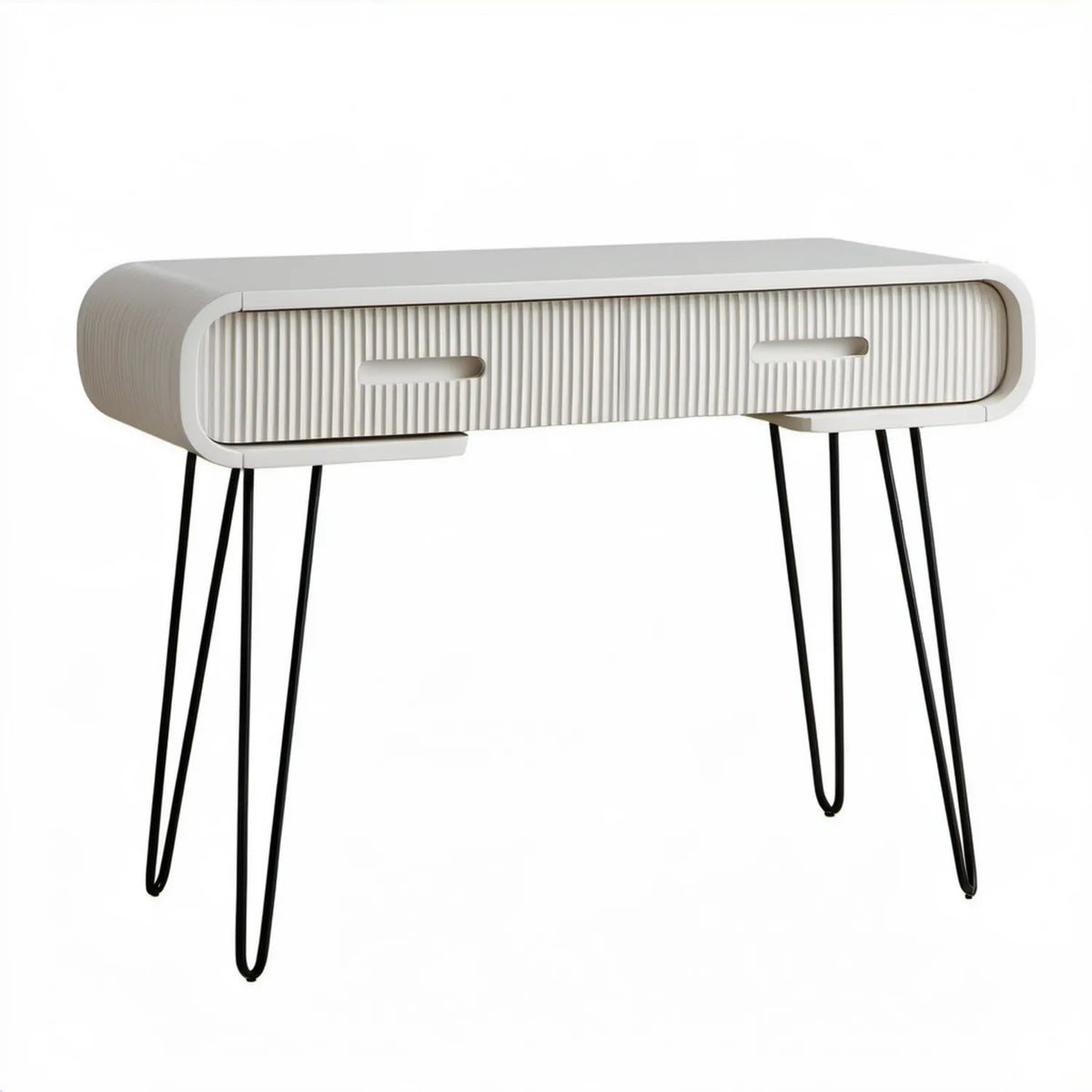 Biała konsola prostokątna 100 x 35 x 80 cm z 2 szufladami, MDF i stalowe nogi