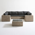 Zestaw wypoczynkowy z technorattanu szaro-beżowy/grafitowy, sofa 220 × 85 × 70 cm, stolik 100 × 60 × 45 cm