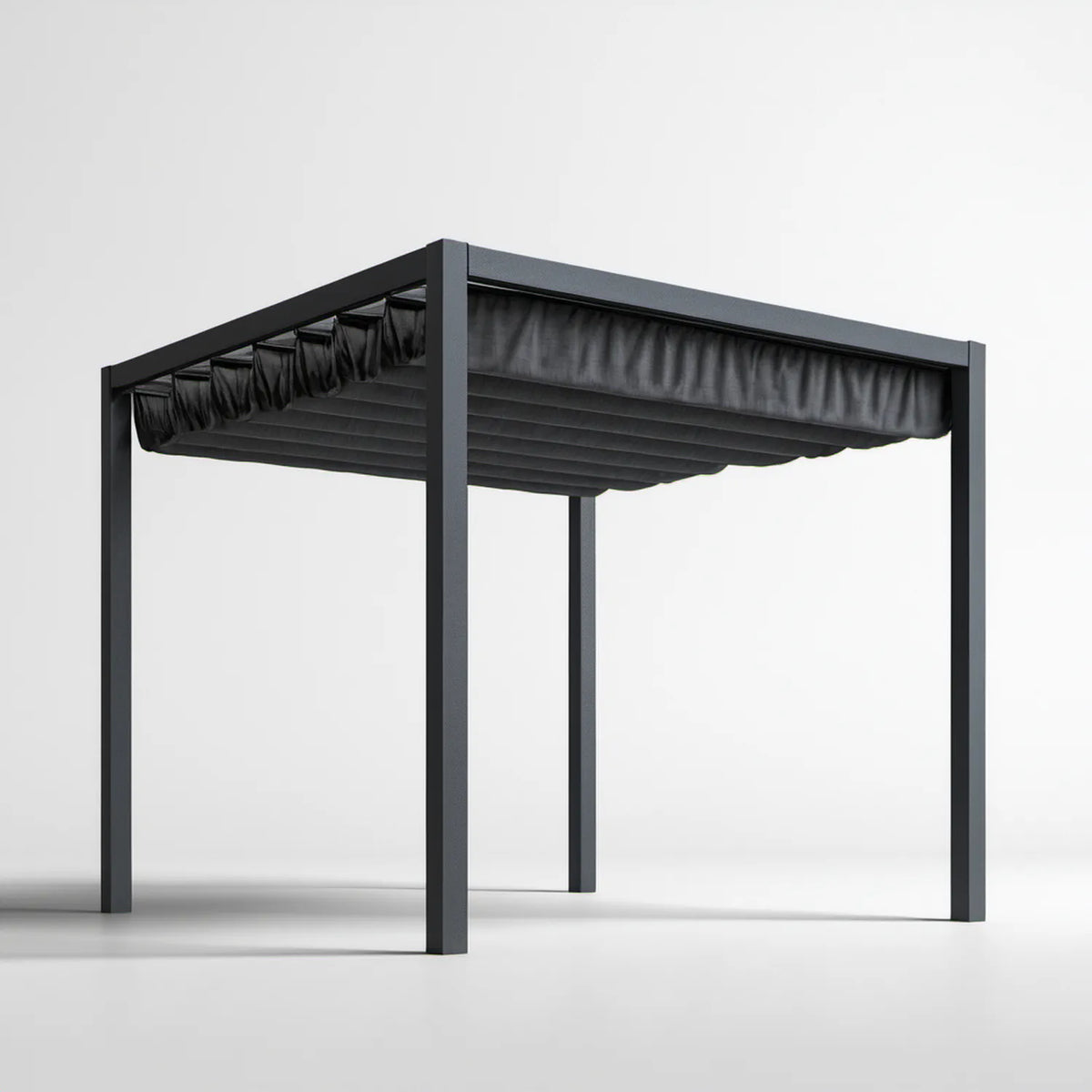 Czarna pergola ogrodowa z rozsuwanym dachem 300 x 300 x 230 cm z aluminium i poliestru